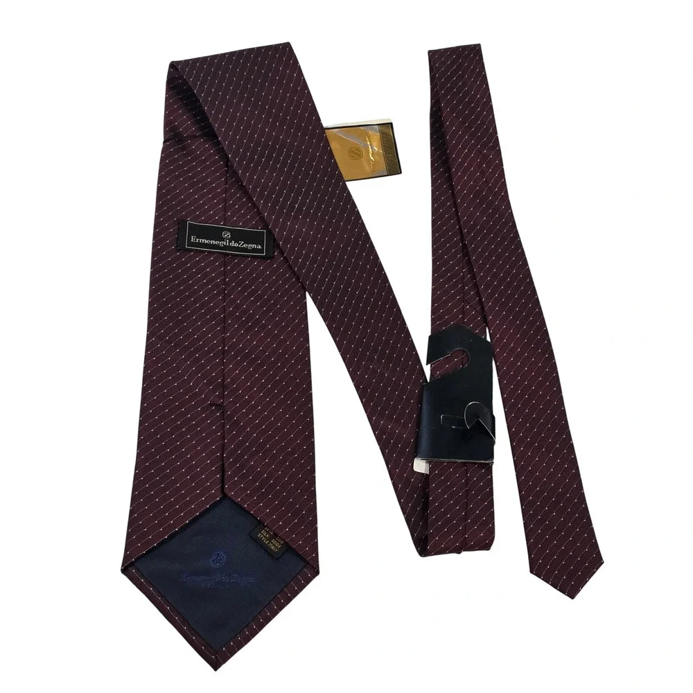 Ermenegildo Zegna Mens Burgundy Pin Dot Stripe Silk Tie Handmade Italy NWT